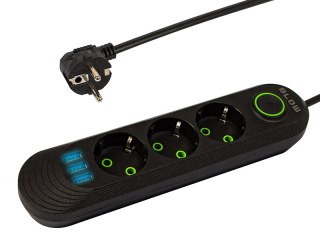 98-213# Przedłużacz sieciowy ps-320 3-gniazda 3xusb 2m czarny 3x1mm