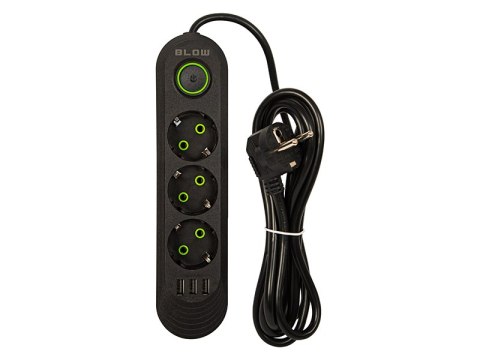 98-214# Przedłużacz sieciowy ps-330 3-gniazda 3xusb 3m czarny 3x1mm