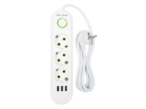 98-216# Przedłużacz sieciowy ps-320 3-gniazda 3xusb 2m biały 3x1mm