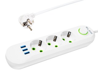 98-218# Przedłużacz sieciowy ps-350 3-gniazda 3xusb 5m biały 2x1mm`