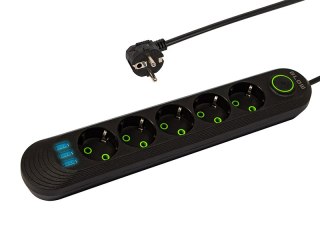 98-226# Przedłużacz sieciowy ps-520 5-gniazd 3xusb 2m czarny 3x1mm