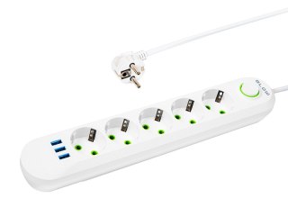 98-231# Przedłużacz sieciowy ps-550 5-gniazd 3xusb 5m biały 3x1mm