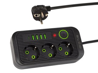 98-235# Przedłużacz sieciowy ps-350u 3-gniazda 4xusb 1xusb-c 5m czarny 3x1mm