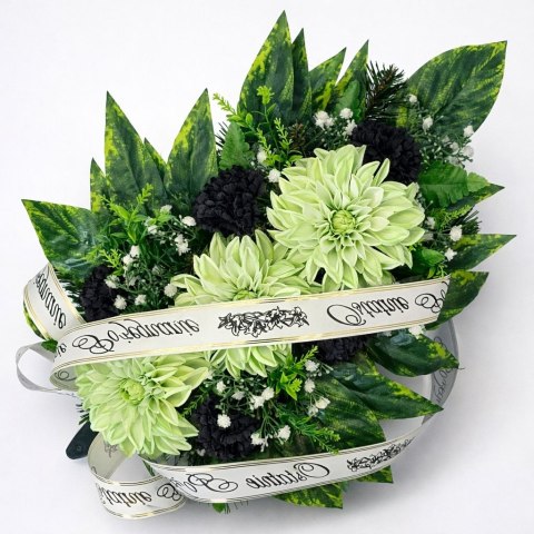 Wiązanka pogrzebowa wieniec na pogrzeb sztuczne kwiaty + własny napis