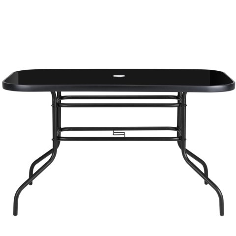 Duży szklany stół ogrodowy na taras balkon 120x70 czarny otwór na parasol