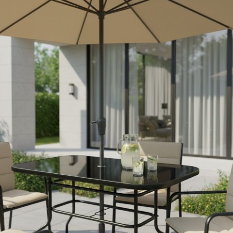 Duży szklany stół ogrodowy na taras balkon 120x70 czarny otwór na parasol