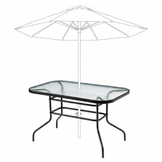 Duży szklany stół ogrodowy na taras balkon 120x70 transparentny otwór na parasol