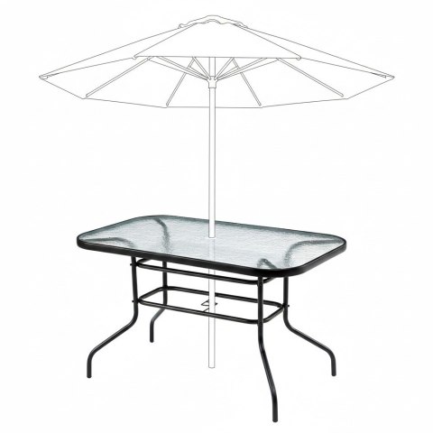 Duży szklany stół ogrodowy na taras balkon 120x70 transparentny otwór na parasol
