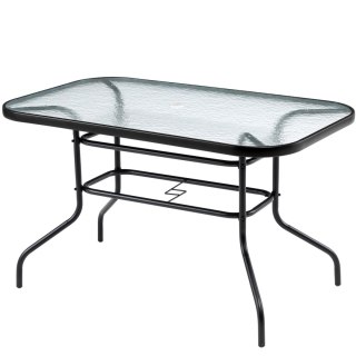 Duży szklany stół ogrodowy na taras balkon 120x70 transparentny otwór na parasol