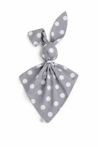 Miękka przytulanka DOUDOU kocyk króliczek z bawełny - Duże grochy na szarym