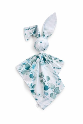 Miękka przytulanka DOUDOU kocyk króliczek z bawełny - Eucaliptus mint - biały