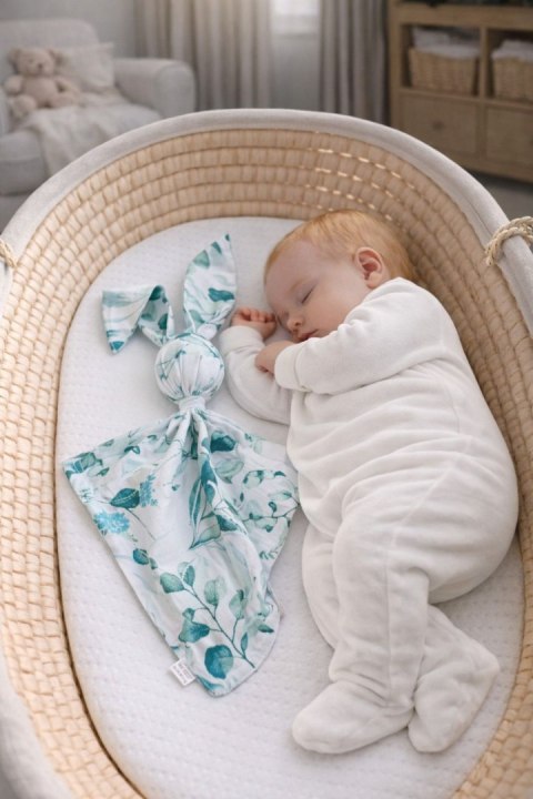 Miękka przytulanka DOUDOU kocyk króliczek z bawełny - Eucaliptus mint