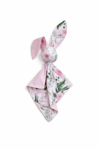 Miękka przytulanka DOUDOU kocyk króliczek z bawełny - Peonie różowe - róż