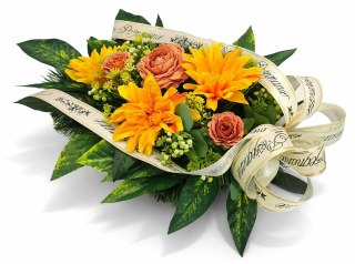 Wiązanka pogrzebowa wieniec na pogrzeb sztuczne kwiaty + własny napis