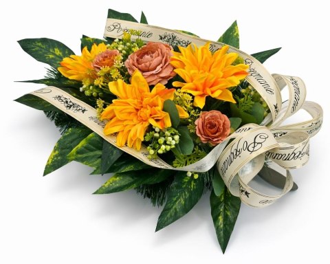 Wiązanka pogrzebowa wieniec na pogrzeb sztuczne kwiaty + własny napis