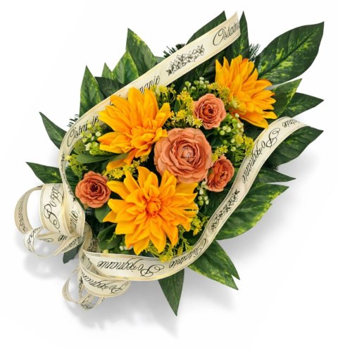 Wiązanka pogrzebowa wieniec na pogrzeb sztuczne kwiaty + własny napis