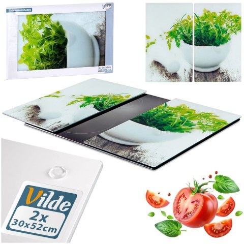 Deski Szklane VILDE 2 szt. 60 x 52 cm Osłona Kuchenki Hartowane z Ziołami