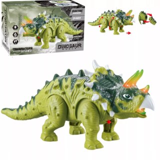 Dinozaur Interaktywny Triceratops Chodzący, Świecący, dla Dzieci Zielony