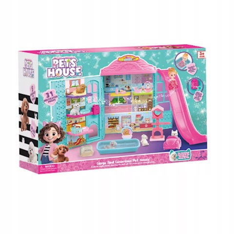 Rozkładany domek dla lalek z zjeżdżalnią 6 figurek zwierząt lalka dzwonek