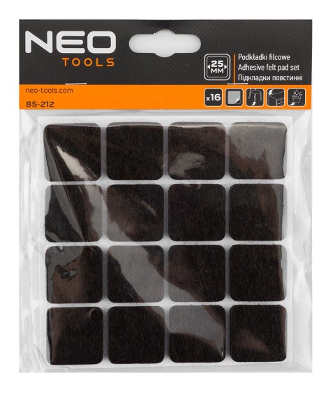 Podkładki filcowe samoprzylepne, ciemnobrązowe 25x25 mm, 16 szt.