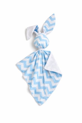 Zając przytulanka DOUDOU dwustronna bawełna i minky - Chevron niebieski - biały