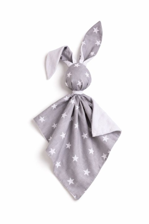 Zając przytulanka DOUDOU dwustronna bawełna i minky - Gwiazdki szare - biały