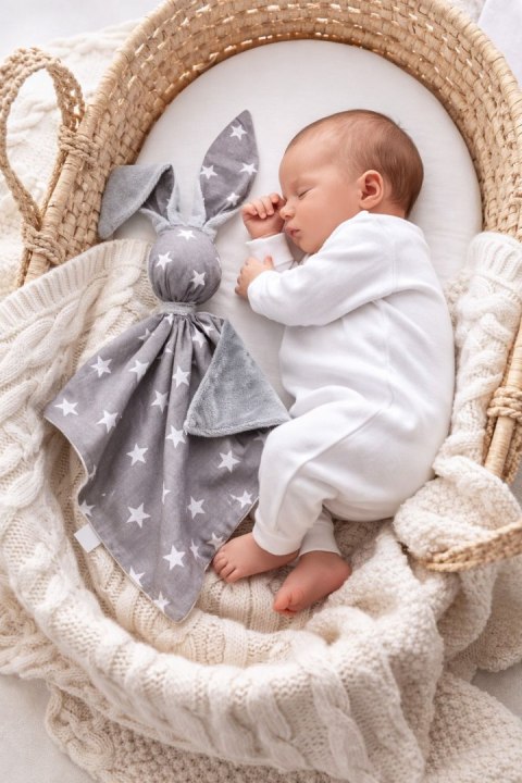 Zając przytulanka DOUDOU dwustronna bawełna i minky - Gwiazdki szare - szary