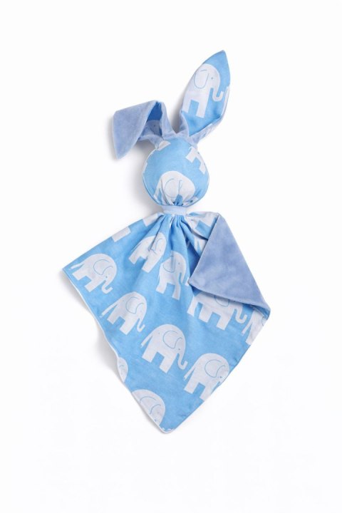 Zając przytulanka DOUDOU dwustronna bawełna i minky - Słonie niebieskie - niebieski
