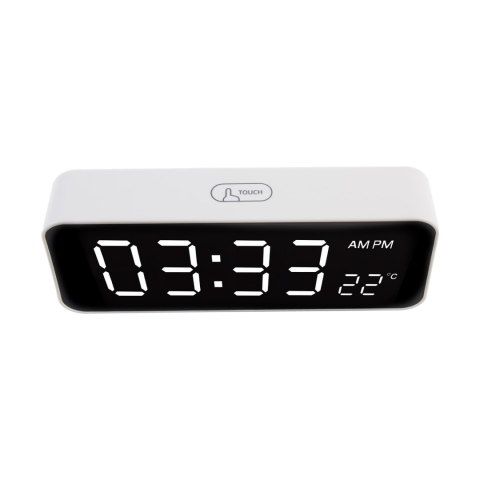 Zegar z alarmem i funkcją termometru, GreenBlue, biała obudowa, GB397