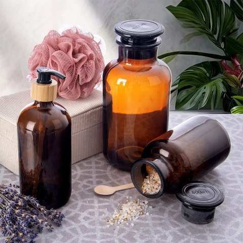 Dozownik do Mydła ORION 500 ml Szklany Brązowy z Bambusową Wstawką