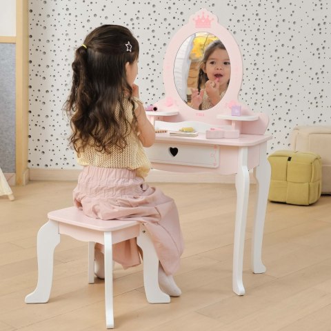 VIGA Duża Toaletka Drewniana Biało-Różowa z Lustrem i Krzesełkiem