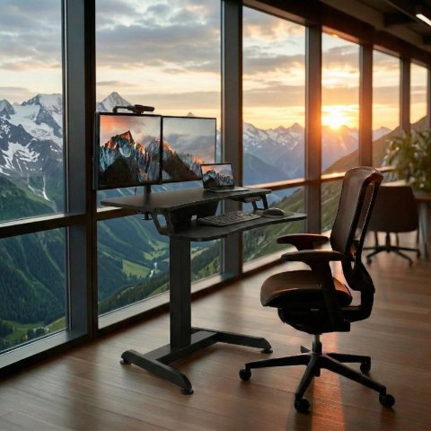 Biurko elektryczne Maclean, regulacja wys., stolik, stacja robocza, do pracy stojąco siedzącej, max wys 122cm, max 37 kg, MC-835