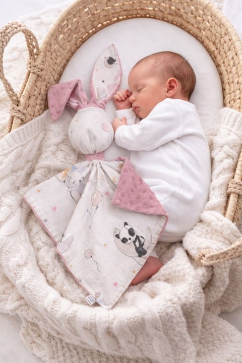 Zając przytulanka DOUDOU dwustronna bawełna i minky - Baloniki - brudny róż