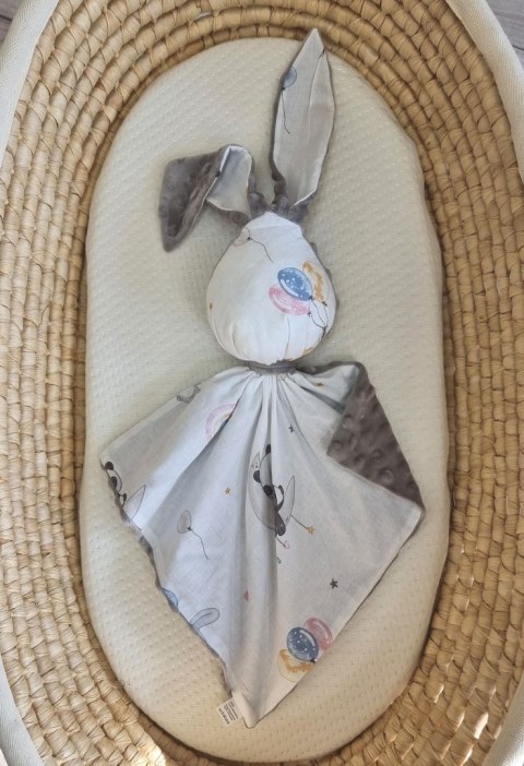 Zając przytulanka DOUDOU dwustronna bawełna i minky - Baloniki - szary