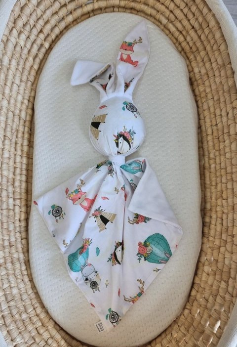 Zając przytulanka DOUDOU dwustronna bawełna i minky - Beżowe liski - biały