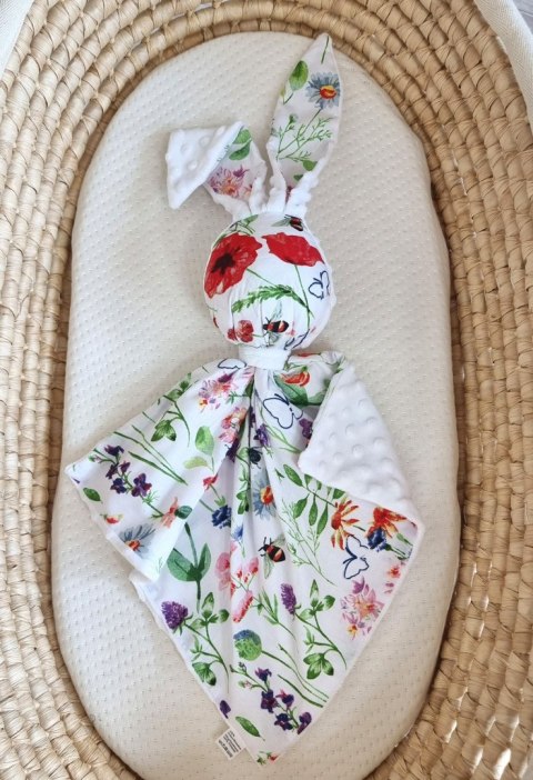 Zając przytulanka DOUDOU dwustronna bawełna i minky - Łąka - biały