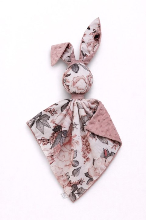 Zając przytulanka DOUDOU dwustronna bawełna i minky - Róże sepia - brudny róż