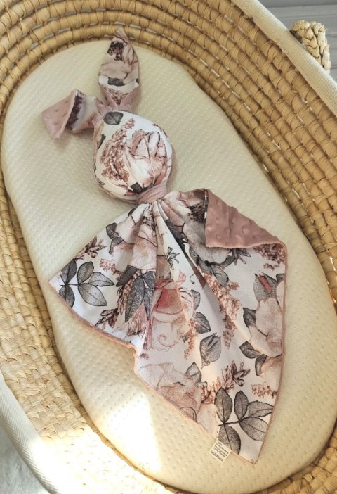 Zając przytulanka DOUDOU dwustronna bawełna i minky - Róże sepia - brudny róż