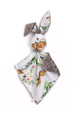 Zając przytulanka DOUDOU dwustronna bawełna i minky - W lesie - szary