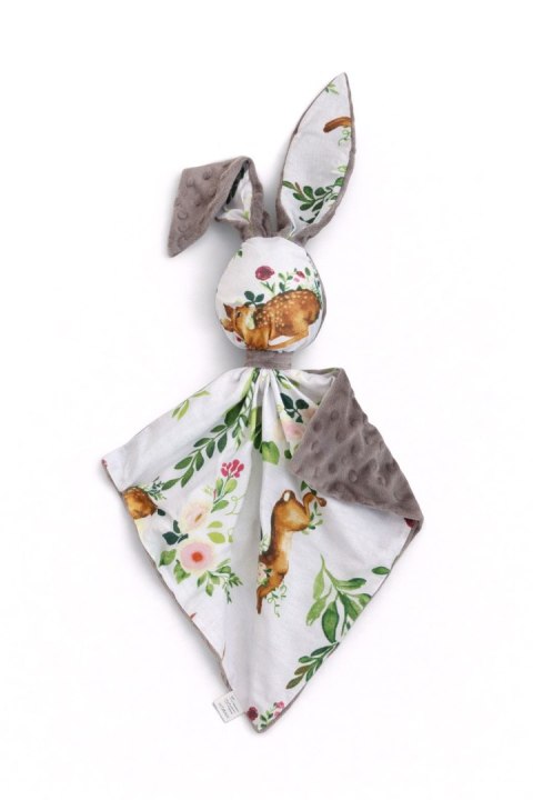 Zając przytulanka DOUDOU dwustronna bawełna i minky - W lesie - szary