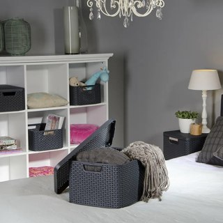 Koszyk z pokrywą Curver Rattan Style M jasny szary