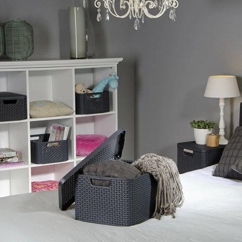 Koszyk z pokrywą Curver Rattan Style M jasny szary