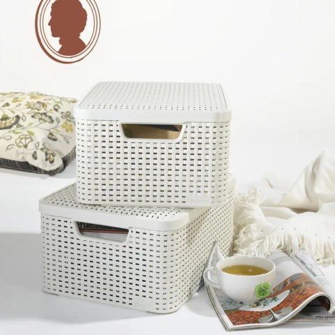 Koszyk z pokrywą Curver Rattan Style M jasny szary