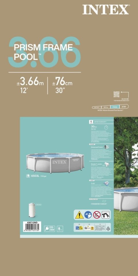 Basen ogrodowy stelażowy Prism Frame 366x76 cm z pompą filtrującą INTEX 26712 ND