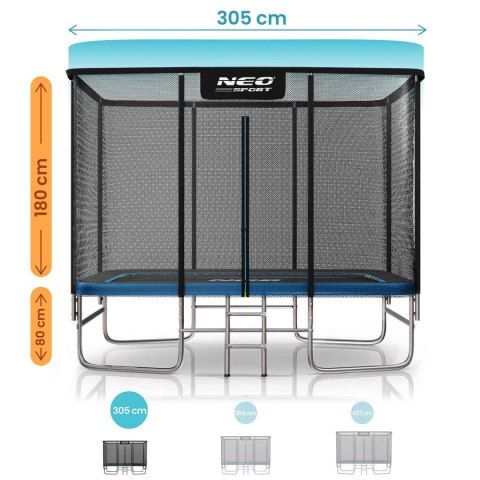 Trampolina ogrodowa prostokątna 10x7ft/305x213cm z siatką zewnętrzną i drabinką Neo-Sport