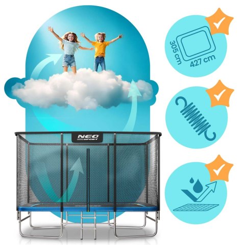 Trampolina ogrodowa prostokątna 14x10ft/427x305cm z siatką zewnętrzną i drabinką Neo-Sport