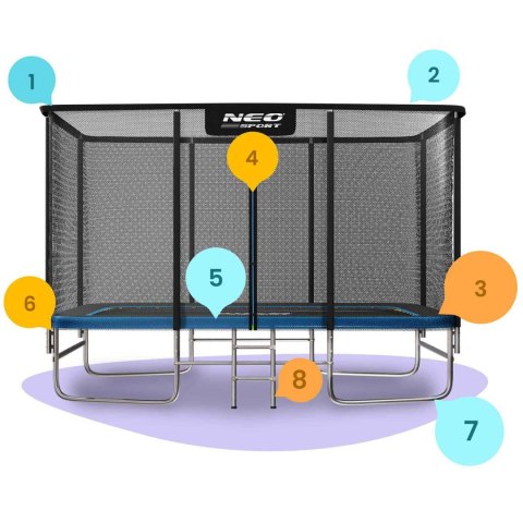 Trampolina ogrodowa prostokątna 14x10ft/427x305cm z siatką zewnętrzną i drabinką Neo-Sport