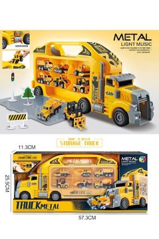 ND21_109863 Ciężarówka walizka z 6 metalowymi pojazdami