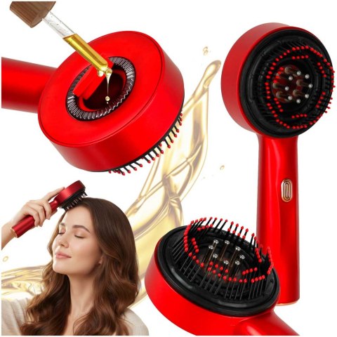 Masażer szczotka do masażu skóry głowy aplikator olejków USB czerwona