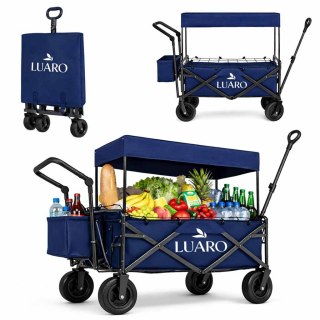 Wózek transportowy LUARO plażowy składany z daszkiem i siatką granatowy